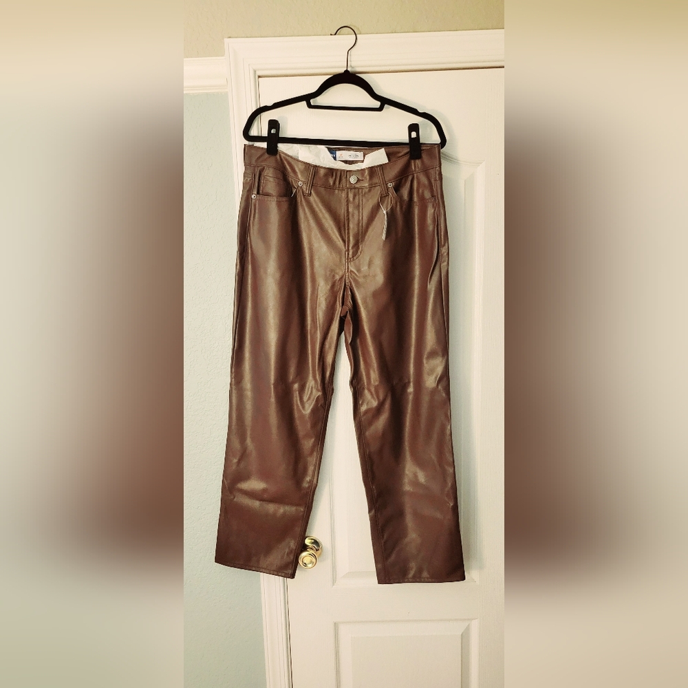 Chocolate brown High-Waisted OG Loose Faux-Leather Pant-Petite